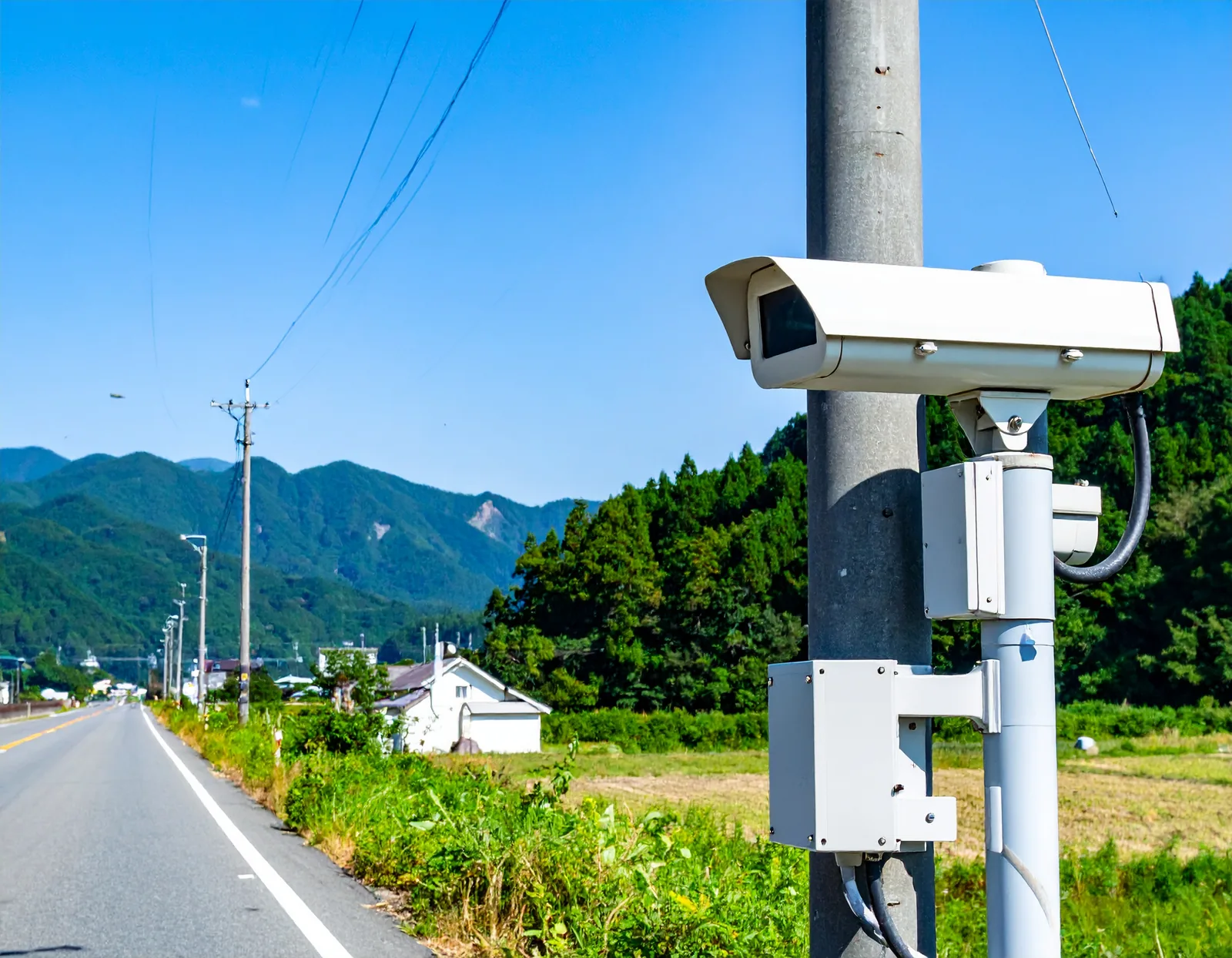 道路沿いに設置された監視カメラ